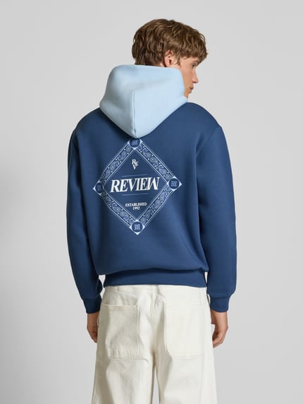 REVIEW Hoodie mit Logo und Känguru-Tasche Dunkelblau 5