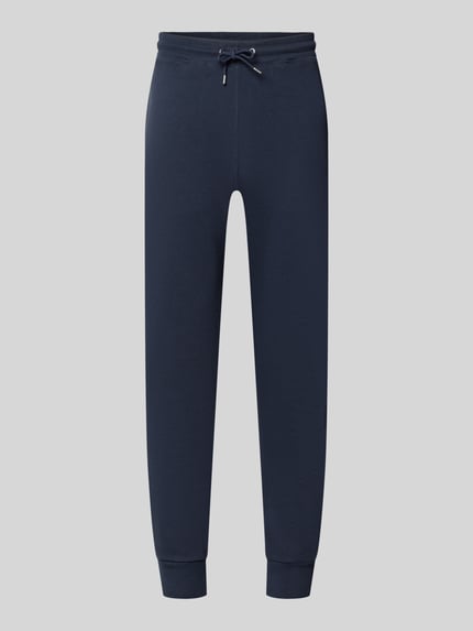 Produktfoto, Slim Fit Sweatpants aus reiner Baumwolle von Paul Smith in Dunkelblau, elastischer Bund, seitliche und Gesäßtaschen, klassische Textur