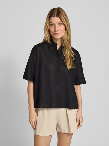 MANGO Boxy Fit Bluse aus Leinen-Baumwoll-Mix mit 1/2-Arm Modell 'PAI' Black 4