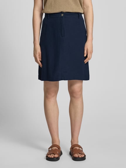 FREE/QUENT Knielange rok van een mix van linnen en viscose, model 'Lava' Donkerblauw - 4