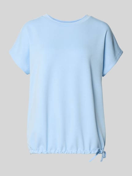 Produktfoto, hellblaues T-Shirt mit Rundhalsausschnitt von Soyaconcept aus Modal-Mix, Regular Fit, Kappärmel, Tunnelzug, glatte Textur