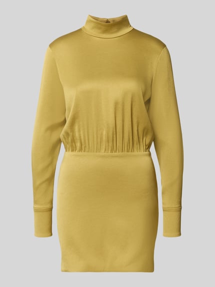 Produktfoto, Minikleid mit Stehkragen Modell 'OVINE' von Drykorn in Gelb, figurbetonter Schnitt, glatte Textur, Stretch-Material-Mix