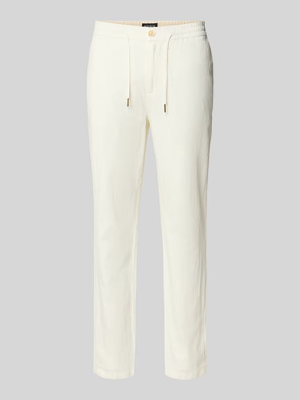 Produktfoto, Jogpants aus Baumwoll-Leinen-Mix mit elastischem Bund von Scotch & Soda, Regular Fit, cremefarben, strukturierte Oberfläche, Tunnelzug.