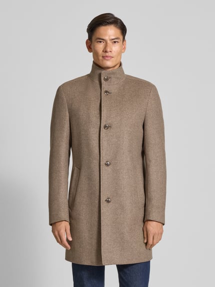 BOSS Slim Fit Wollmantel mit Fischgrätenmuster Modell 'HYDE' Taupe 4
