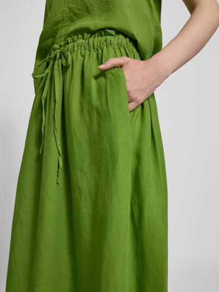 Selected Spódnica midi rozkloszowana z czystego lnu model ‘LINNA’ Trawiasty zielony 3