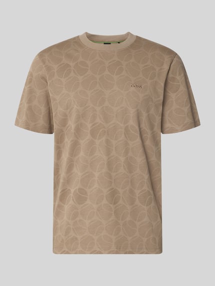 Produktfoto, Regular Fit T-Shirt aus reiner Baumwolle von BOSS Green in Beige mit dezentem Muster und glatter Textur.