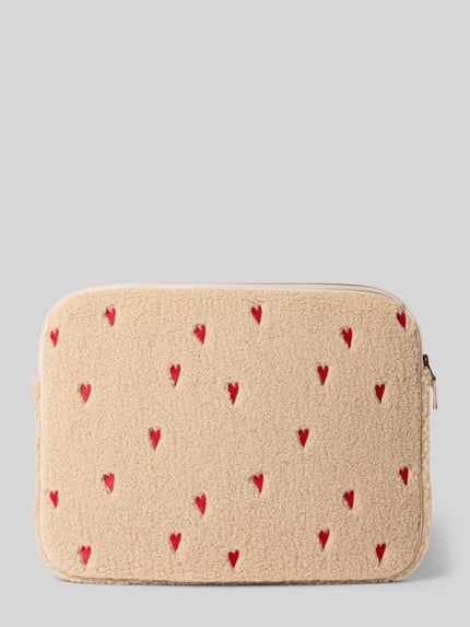 Studio Noos Laptoptasche aus Teddyfell mit Stitchings und Label-Detail Beige 2