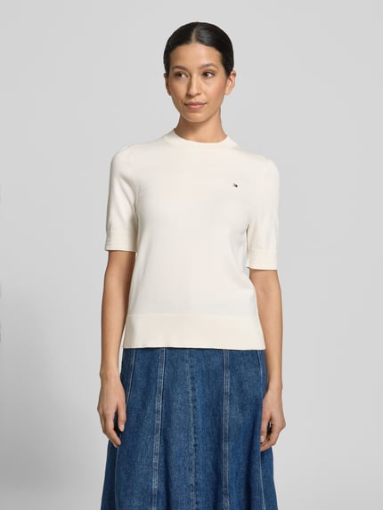 Tommy Hilfiger Regular Fit Strickpullover aus Baumwoll-Mix Ecru 4
