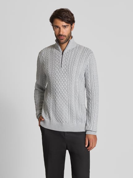 JACK & JONES Premium Sweter z dzianiny z prążkowanymi wykończeniami model ‘BLUSEAN’ Jasnoszary melanż 4