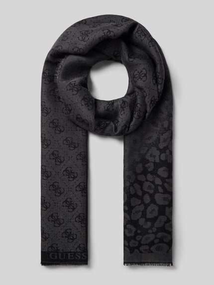 GUESS Szal z mieszanka wiskozy model 'Jacquard' Czarny 1