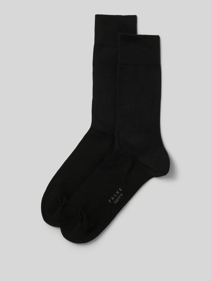 Produktfoto, Socken im 2er-Pack von FALKE, Baumwollmischung, Modell 'Happy', schwarzer Farbton, breiter Komfortbund, verstärkte Ferse und Spitze.