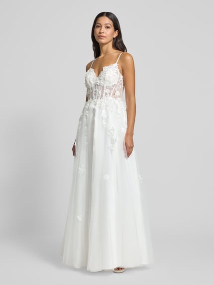 LUXUAR FASHION Avondjurk van tule met vetersluiting aan de achterkant Offwhite - 1