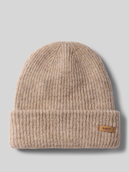 Produktfoto, Beanie mit Label-Patch Modell 'Witzia Beanie' von Barts, beige Farbe, grobe Rippstruktur, Damen Mütze von Barts