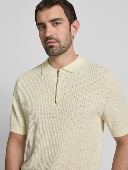 Jake*s Studio Men Regular Fit Poloshirt mit Zopfmuster Offwhite 3