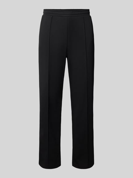 Produktfoto, Straight Fit Sweatpants mit elastischem Bund von REVIEW in Schwarz, Material-Mix mit Baumwoll-Anteil, sichtbare Bügelfalte.