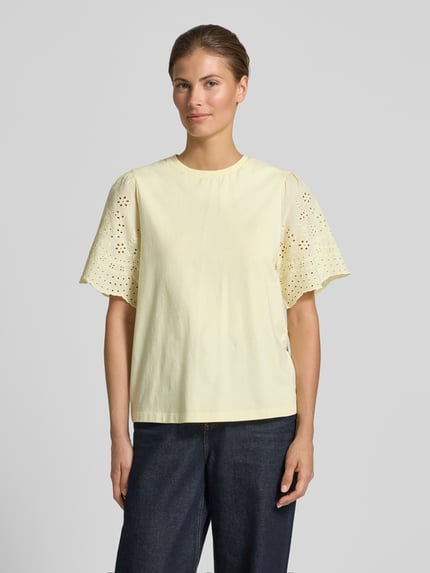 YAS T-shirt z haftem ażurowym model 'LEX' Żółty 4