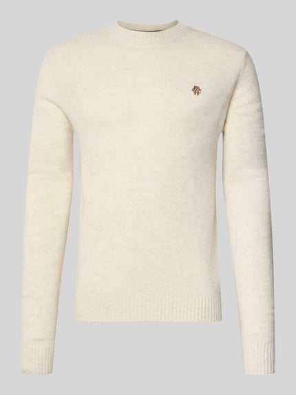 Productfoto, gebreide pullover Slim Fit van zuiver wol met labelstitching, ribboorden, ruglengte maat M 66 cm, mouwlengte maat M 69 cm, Slim Fit Strickpullover aus reiner Wolle mit Label-Stitching van MCNEAL