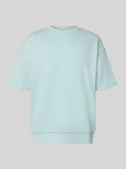 Produktfoto, Oversized T-Shirt mit Rundhalsausschnitt von Lindbergh aus Baumwoll-Mix in hellem Blau mit Label-Detail, Rückenlänge 70 cm