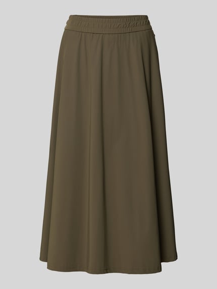 Produktfoto, Midirock mit elastischem Bund Modell 'SMEA' von Raffaello Rossi, olivgrün, A-Linie, glatte Textur, Material-Mix mit Stretch-Anteil