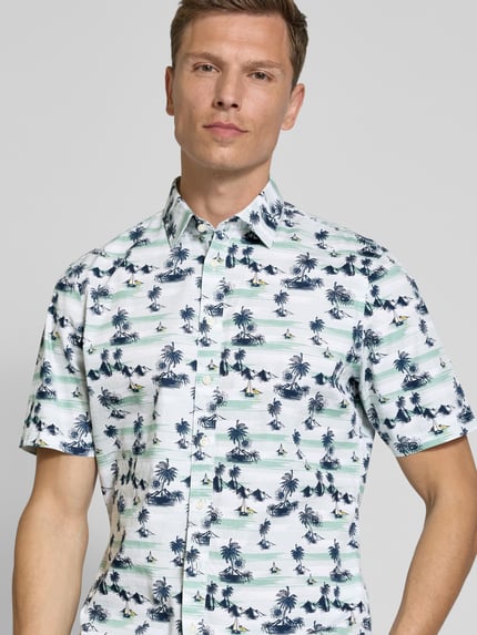 Jake*s Slim Fit Kurzarmhemd mit Kentkragen Sand 3