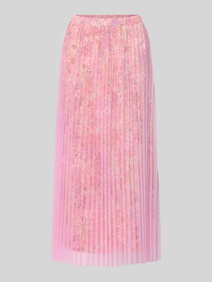 Productfoto, Regular Fit Maxirock in Plissee-Optik van Rich & Royal, mesh, elastische tailleband, bloemenprint, ondoorzichtige onderrok, roze tinten