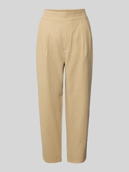 Jake*s Casual Tapered fit stoffen broek met bandplooien Zand - 2
