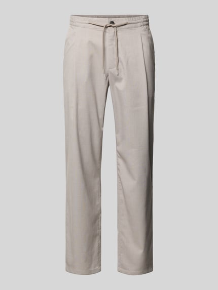 Produktfoto, Stoffhose mit elastischem Bund von MCNEAL, Beige, lockerer Schnitt, Tunnelzug, Eingrifftaschen und Gesäßtaschen, Knopf-Reißverschluss, Bundweite 46 cm, Innenbeinlänge 73 cm bei Größe M