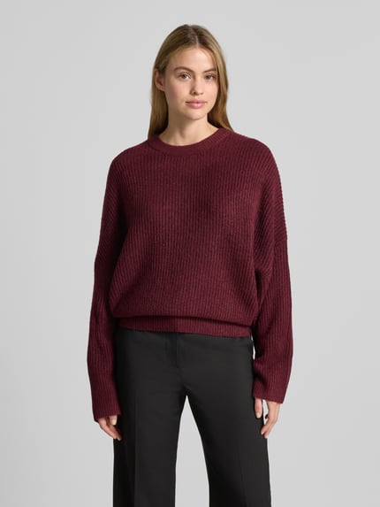 mbyM Sweter z dzianiny o kroju relaxed fit z dodatkiem wełny model „Gillian” Bordowy 4