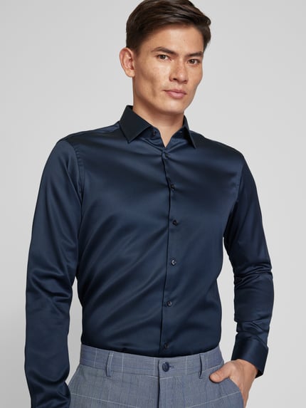 Jake*s Regular Fit Businesshemd aus Satin Marine 3
