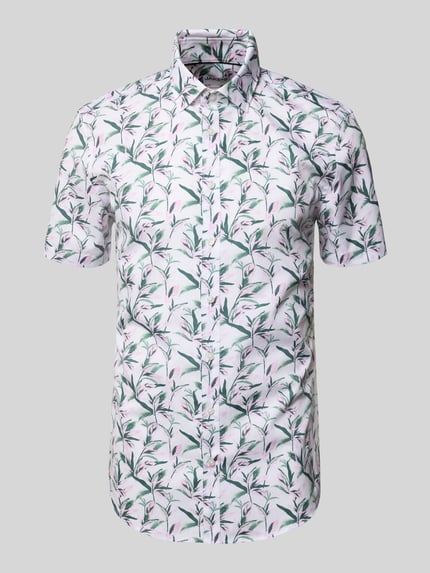 Productfoto, Slim Fit Business-Hemd aus Baumwolle mit Kentkragen van Jake*s, wit met groene en roze alloverprint, gladde textuur, rechte vormen
