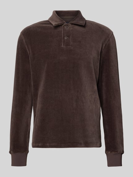 Productfoto, heren sweatshirt met polokraag van MCNEAL, katoenmix met stretch, regular fit, korte knoopsluiting, ribboorden, bruin.