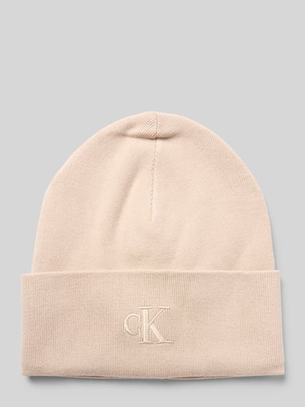 CK Calvin Klein Beanie aus Viskose-Mix mit Logo-Stitching Taupe 1