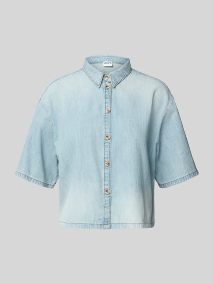 Jake*s Casual Regular fit jeansblouse met 1/2-mouwen Lichtblauw gemêleerd - 2