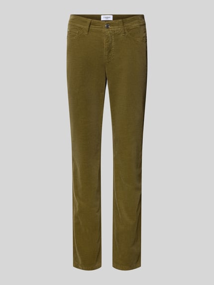 Produktfoto, olivgrüne Slim Fit Cordhose aus Baumwoll-Mix Modell 'PIPER CROPPED' von CAMBIO, Damen Slim Fit Jeans, glatte Struktur