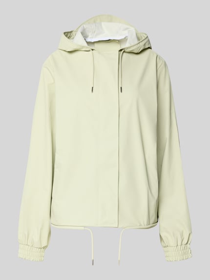 Productfoto, Jacke mit Abdeckleiste van RAINS, recht model, capuchon met tunnelkoord, lange mouwen, lichte gladde textuur, zachte crèmekleur