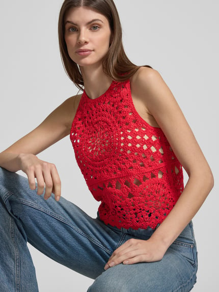 MANGO Häkeltop mit Rundhalsausschnitt Modell 'KLEES' Rot 3