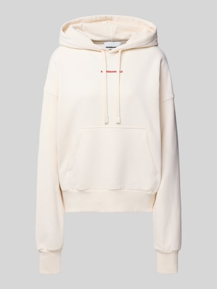 Produktfoto, Oversized Hoodie aus reiner Baumwolle Modell 'FRANCISARAA DIFFERENCE' von Armedangels, kolor jednolity, kieszeń kangurka, długi rękaw, ściągacze, z napisem, materiał sweat