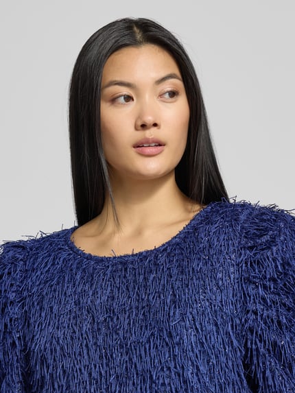 FREE/QUENT Pullover met franjes en ronde hals, model 'MARLIN' Blauw - 3