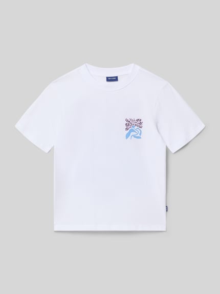 Produktfoto, dziecięcy t-shirt Relaxed Fit T-Shirt aus reiner Baumwolle Modell 'MEMPHIS' von Only & Sons, efekt: jednolity kolor, nadruk z motywem, okrągły dekolt, krótki rękaw, proste wykończenie rękawów, dżersej, czysta bawełna