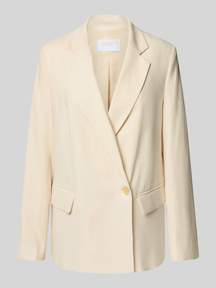 Produktfoto, Relaxed Fit Blazer aus mieszanka wiskozy z kieszeniami z patką, kołnierz z połami od Jake*s Collection, kolor jasny, gładka faktura, długość tyłu w rozmiarze 36: 69 cm, szerokość w rozmiarze 36: 48 cm, długość rękawów w rozmiarze 36: 64 cm