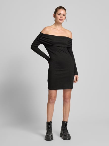 ONLY Minikleid mit Carmen-Ausschnitt mit Glitzerfaden Modell 'ROMA' Metallic Black 1
