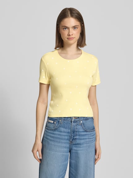 ONLY regular fit T-shirt van katoenmix model 'FENJA' Lichtgeel - 4