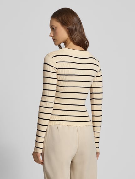 PIECES Slim Fit Strickpullover aus Viskose-Mix Modell 'MIRA' Sand Melange 5