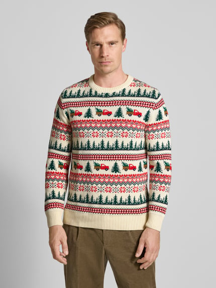 Lindbergh Strickpullover im Allover-Look Modell 'Winter village' Offwhite 4