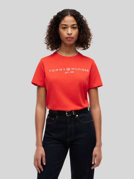 Tommy Hilfiger regular fit T-shirt van puur katoen met logoprint Rood - 4