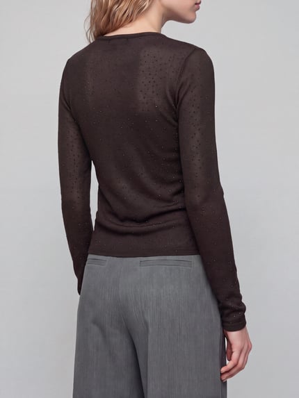 VERO MODA Langarmshirt mit Strasssteinen Schoko Melange 5