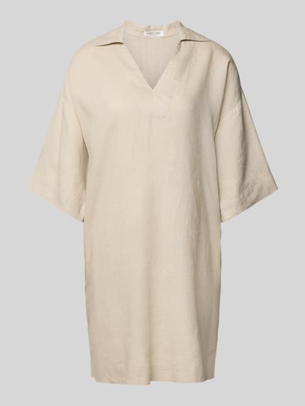 Christian Berg Woman Knielanges Leinenkleid mit V-Ausschnitt Beige 2