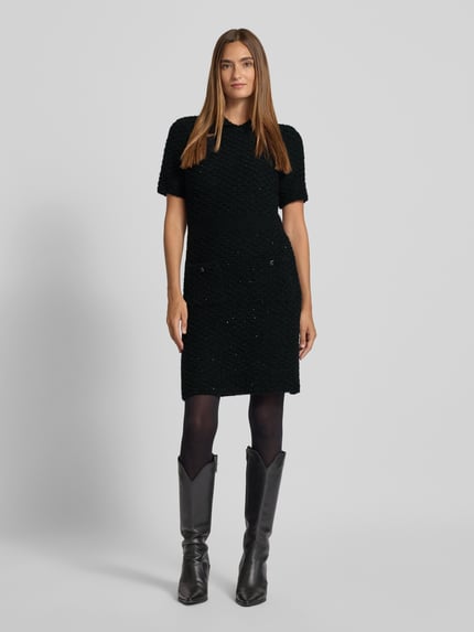 Marc Cain Knielange jurk met alpaca en pailletten Zwart - 1
