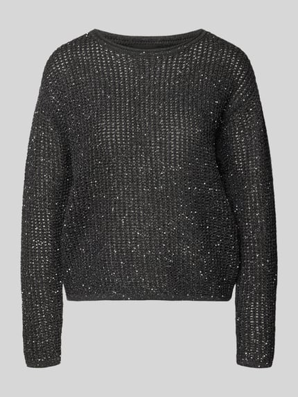 Produktfoto, czarny sweter Relaxed Fit Pullover mit Woll-Alpaka-Anteil von s.Oliver BLACK LABEL z mieszanki wełny i alpaki, faktura dzianiny, błyszczące nici