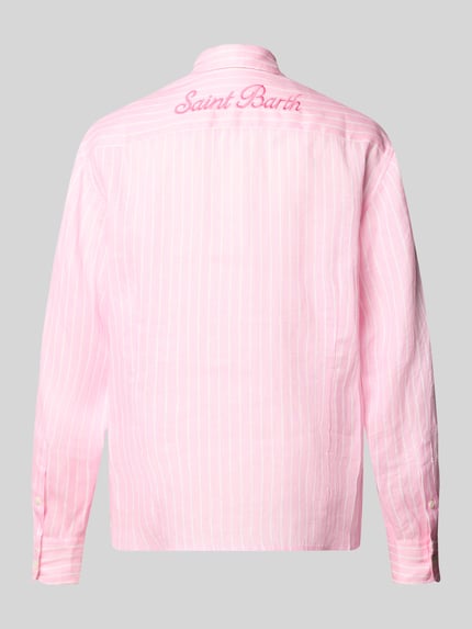 Produktfoto, Leinenbluse mit rückseitigem Logo-Stitching Modell 'MEREDITH' von MC2 Saint Barth in Rosa mit feiner Streifenstruktur, reine Leinen, Loose-Fit, Hemdblusenkragen, Knopfleiste